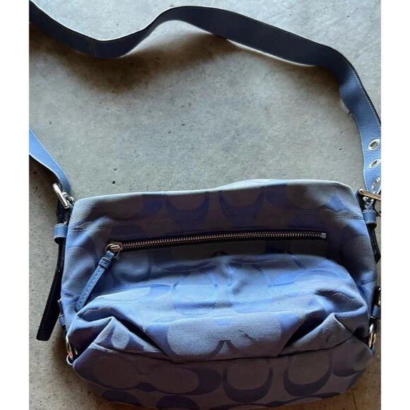 Vintage Coach Blue Carly Women’s Handbag Purse Bag Signature Print Canvas F15068 - Picture 11 of 16